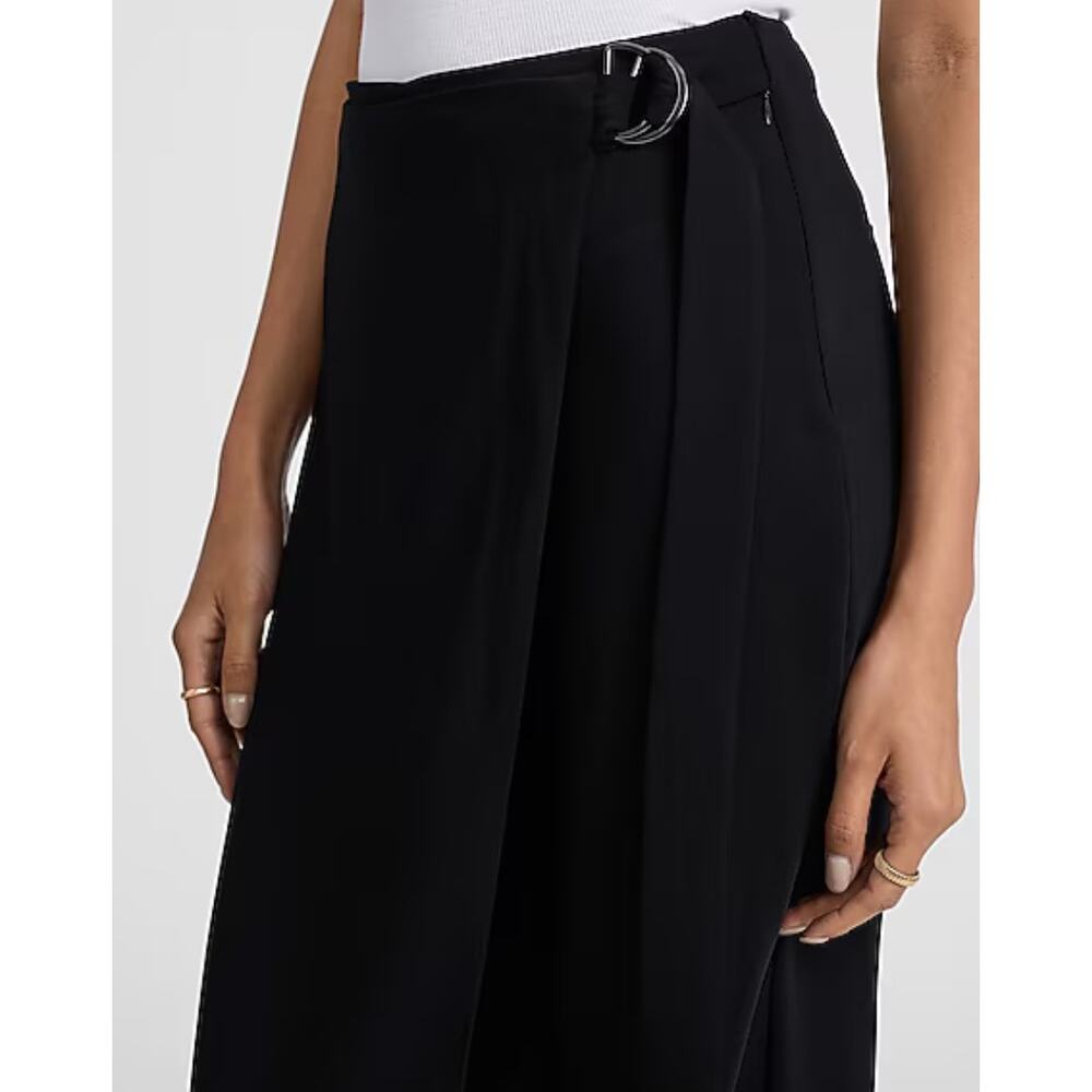 NEW! Express Women's High Waisted Belted Wrap Wide Leg Pant 12 L Black $98 - Picture 2 of 11